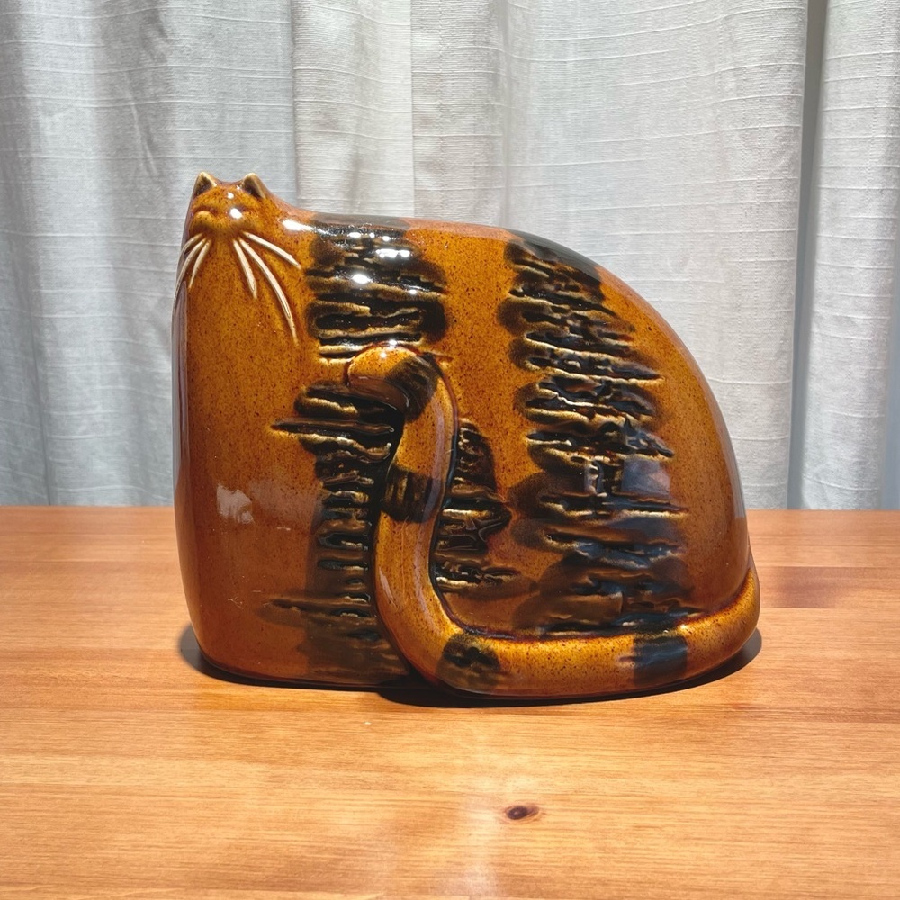 VTG 70's Mid-Century English Ceramic Big Cat Small Head Brutalist Orange Pottery